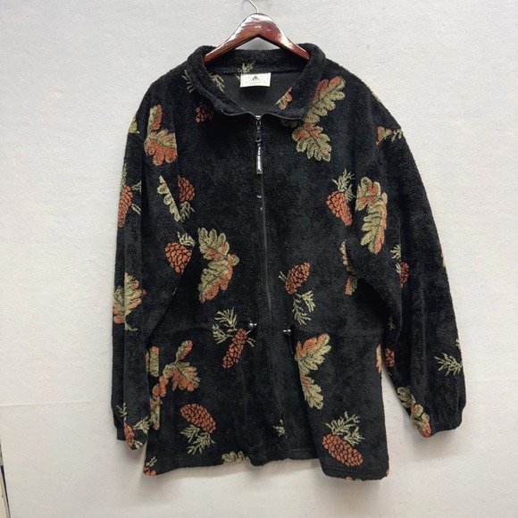 Black Mountain Other - Vintage Black Mountain Outdoor Full Zip Fleece Jacket AOP Pinecone Oak Leaf M/L